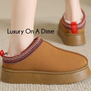 Platform Slippers Tazz Faux Fur Slip-on Vegan Suede Mule Winter Women's Shoes